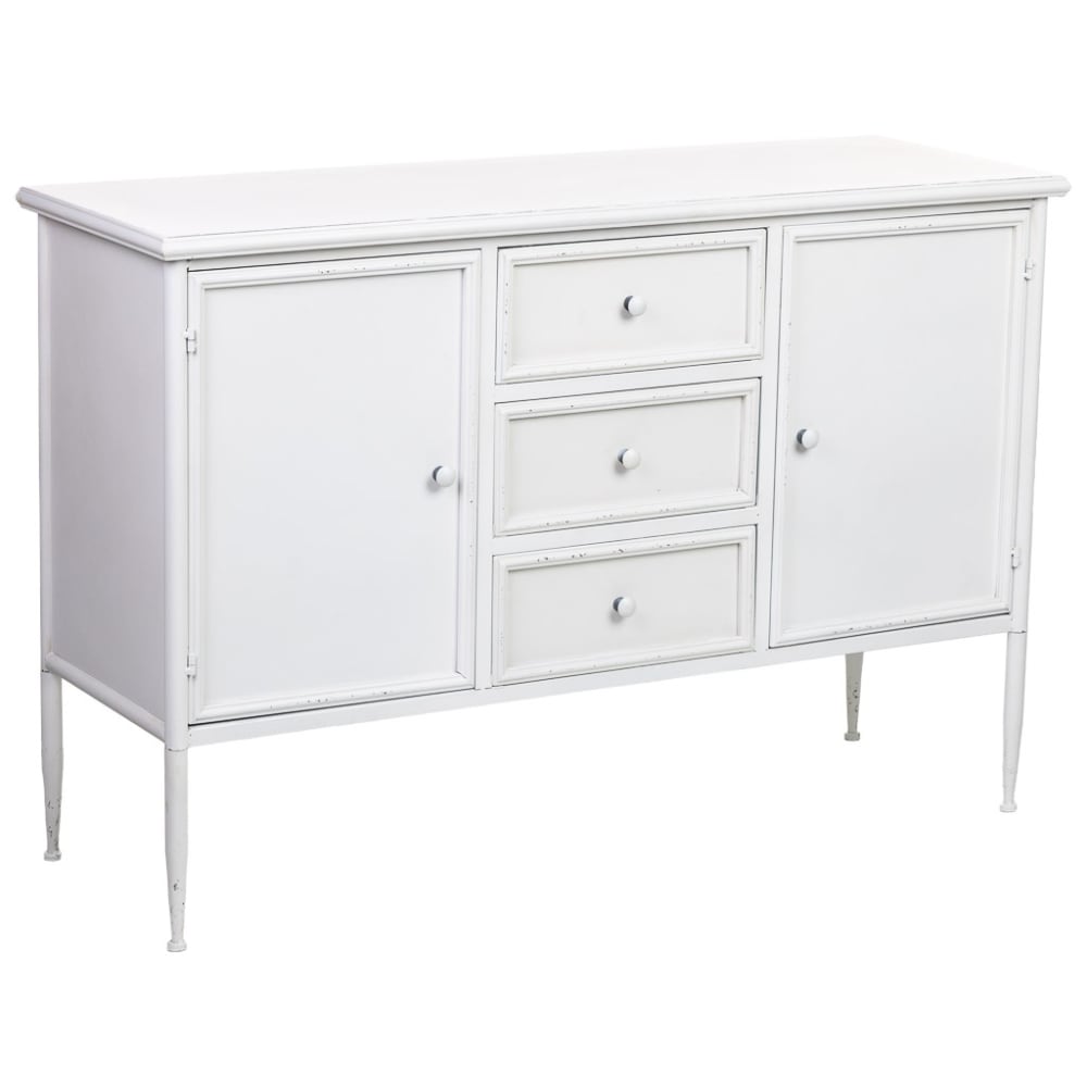 Buffet HERMES 2 portes et 3 tiroirs en métal blanc 120 cm
