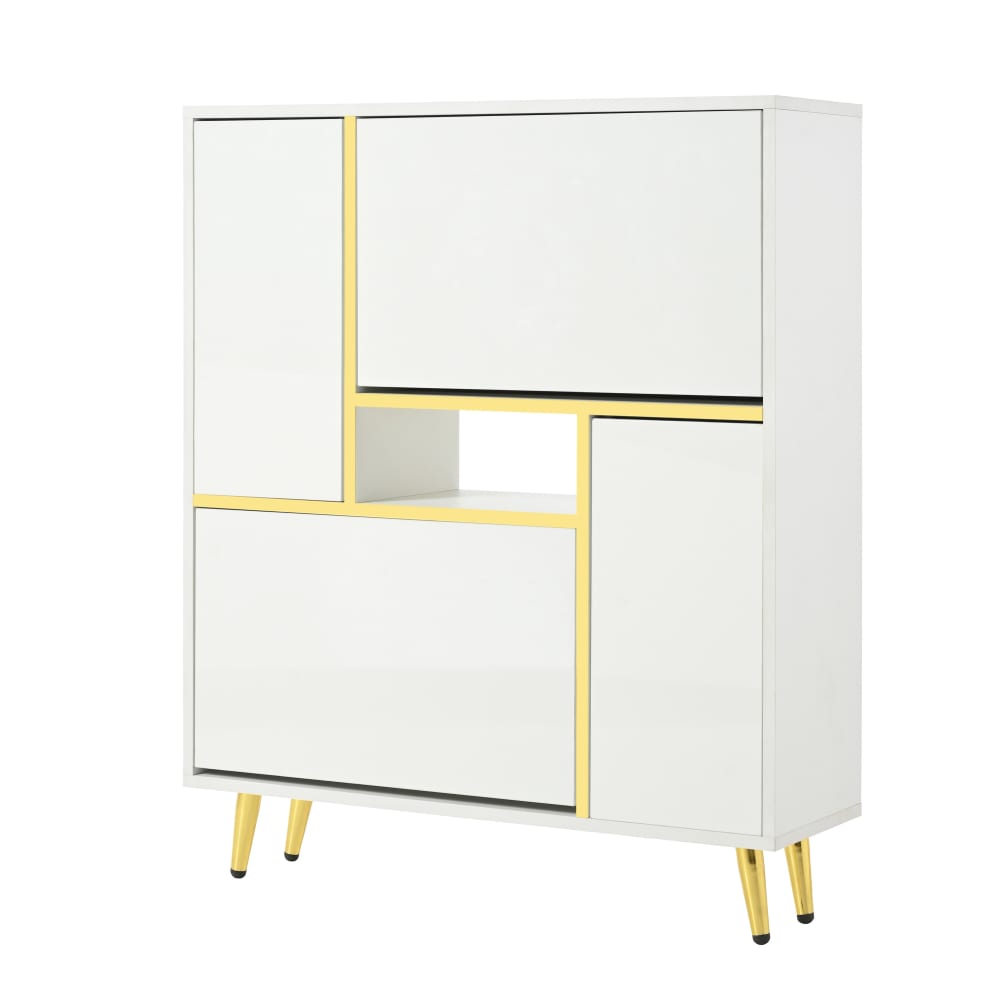 Petit buffet d'entrée URBAN MEUBLE blanc et doré 80 cm