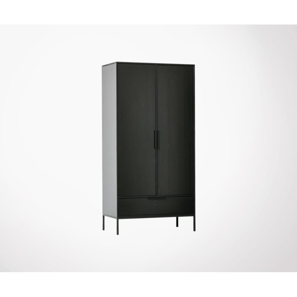Buffet haut de rangement en pin massif et métal noir 100 cm - MADAM