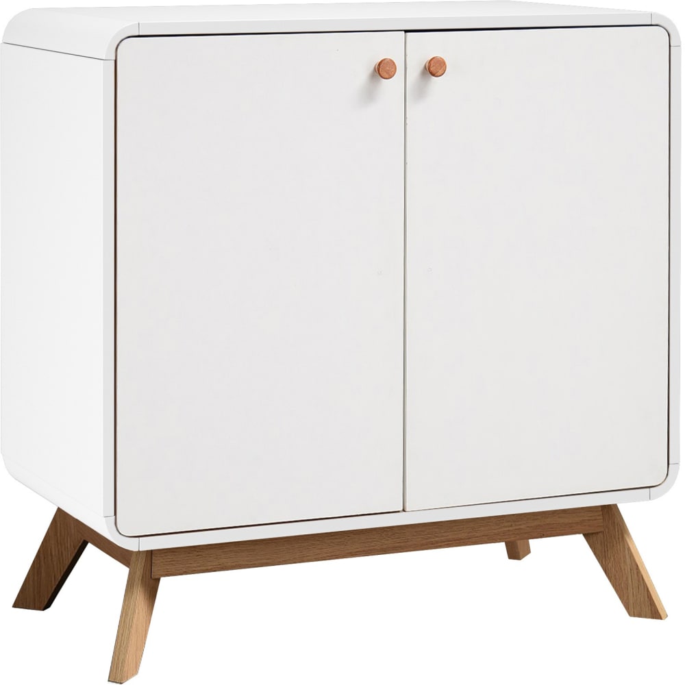 Petit buffet CASSIE blanc 75 cm avec 2 portes et pieds évasés