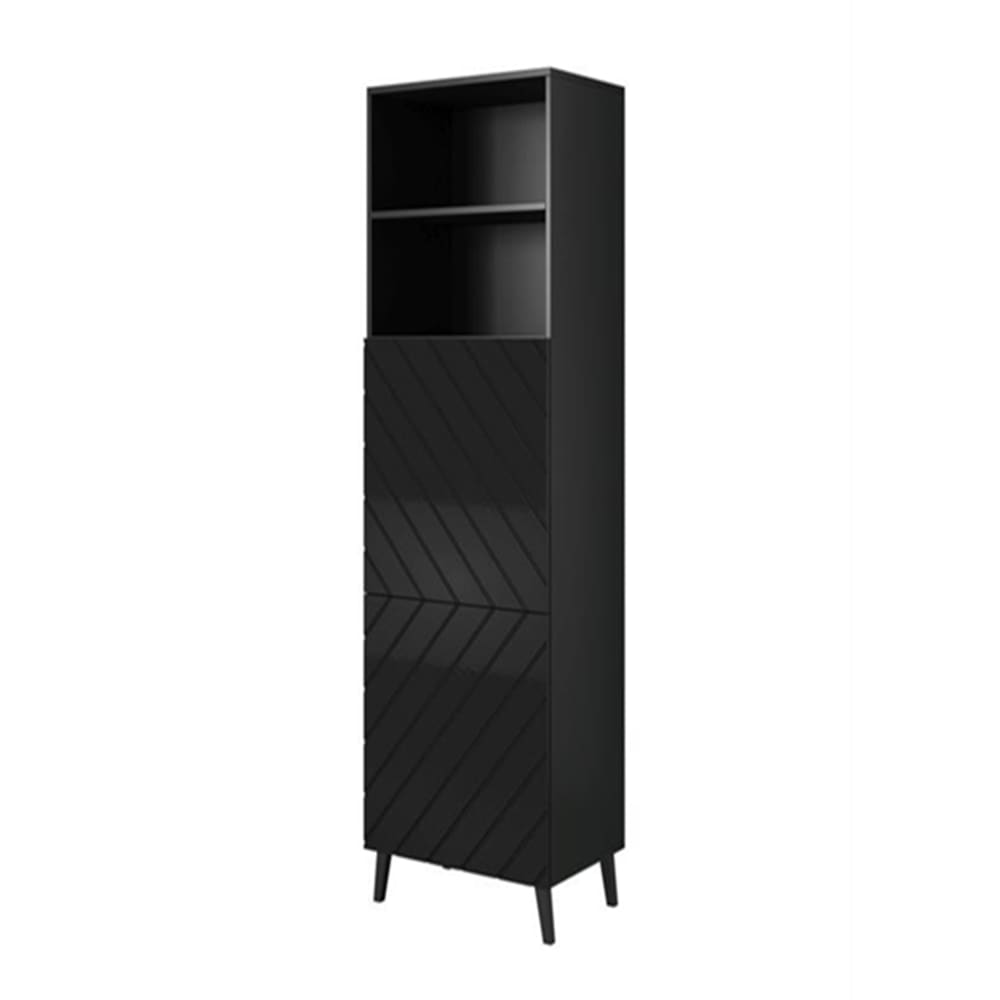 Buffet vitrine haut 2 portes noir 60 cm et 6 étagères - YAKA