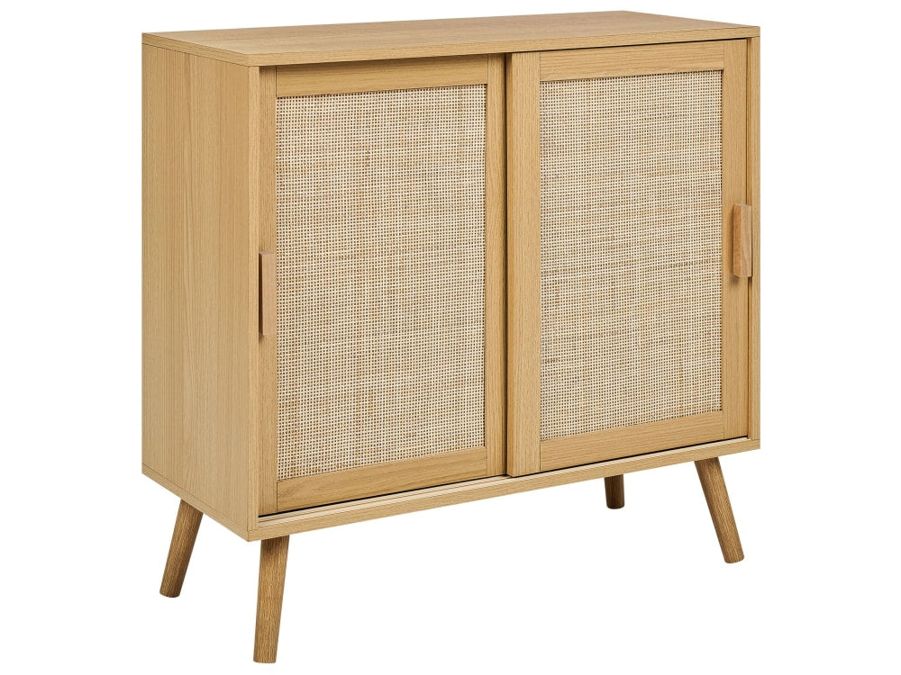 Petit buffet HODGEN marron clair avec portes coulissantes en rotin