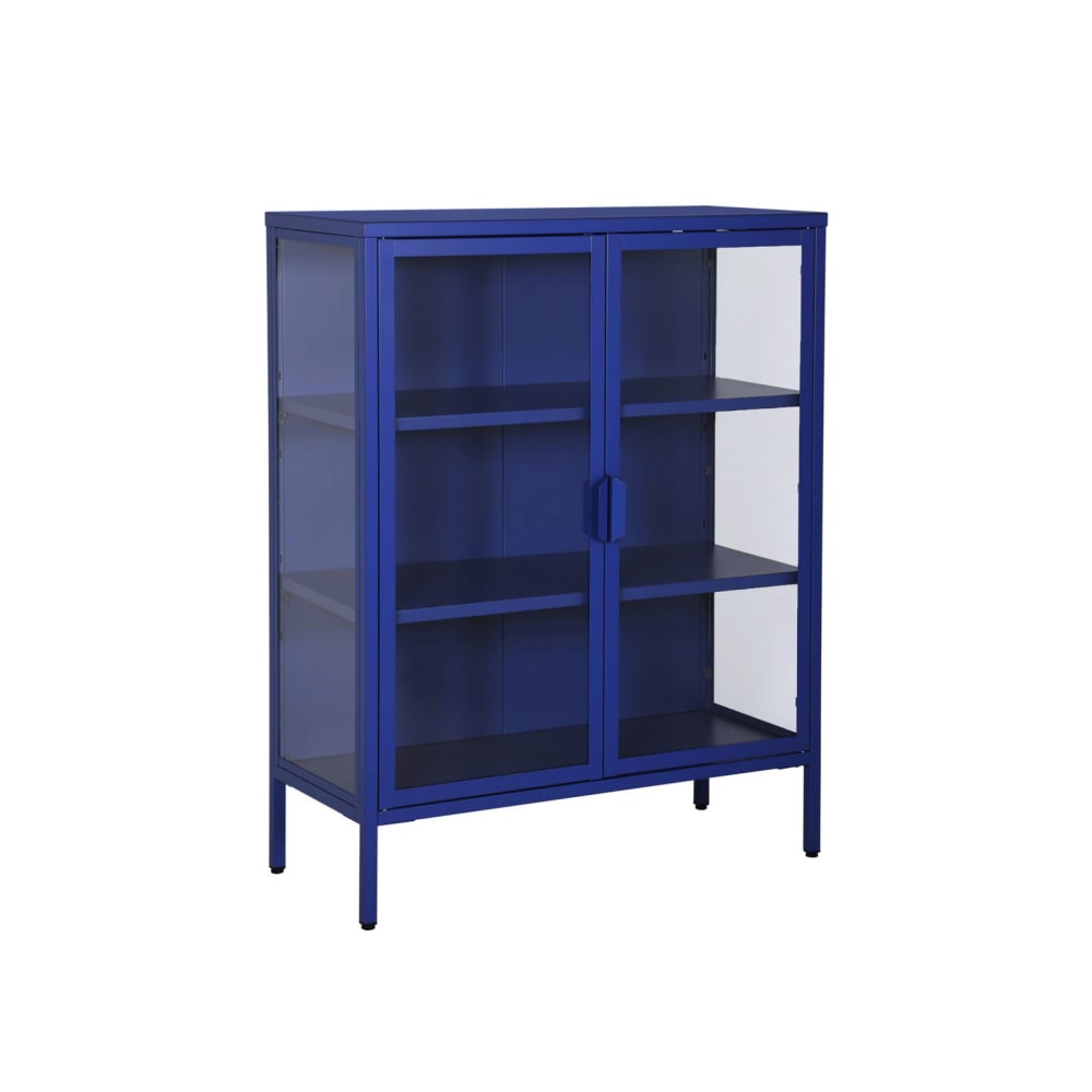 Buffet vitrine haut ARKANSAS bleu 80 cm en acier et verre