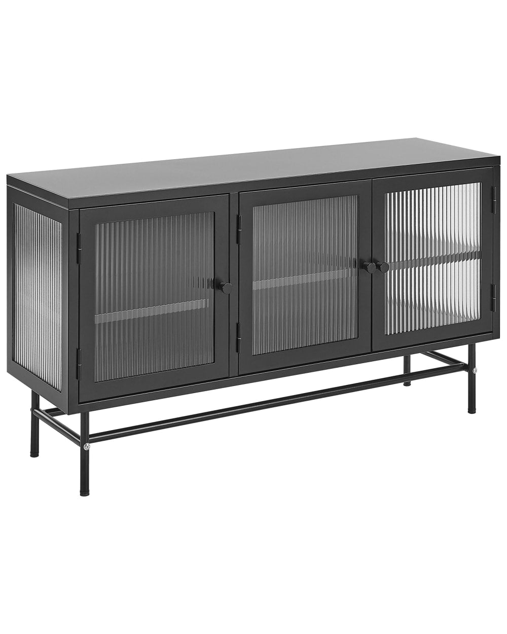 Buffet vitrine DEVON en métal noir et verre cannelé 115 cm