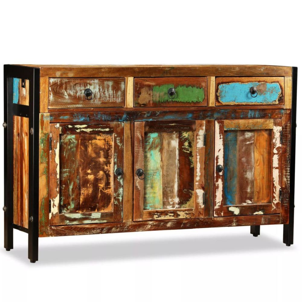 Buffet bahut HELLOSHOP26 en bois recyclé massif de 120 cm avec 3 tiroirs