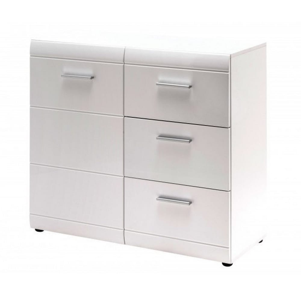 Petit bahut ALAMA blanc brillant 96 cm avec 1 porte et 3 tiroirs