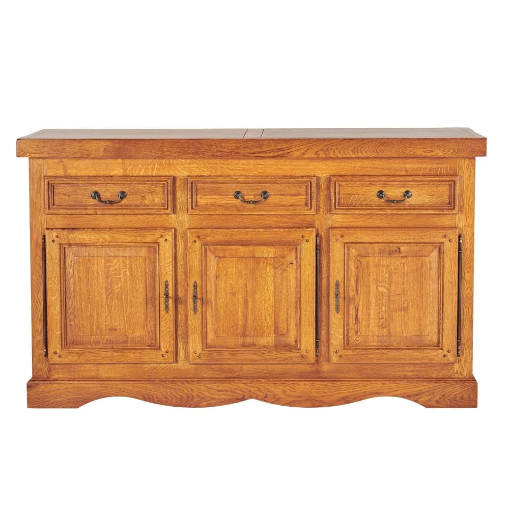 Bahut rustique LA BRESSE en chêne massif 188 cm avec 3 portes et 3 tiroirs