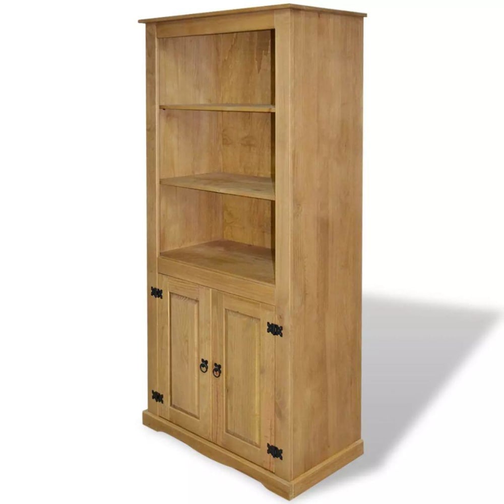 Buffet vaisselier HELLOSHOP26 en pin massif ciré marron 80 cm