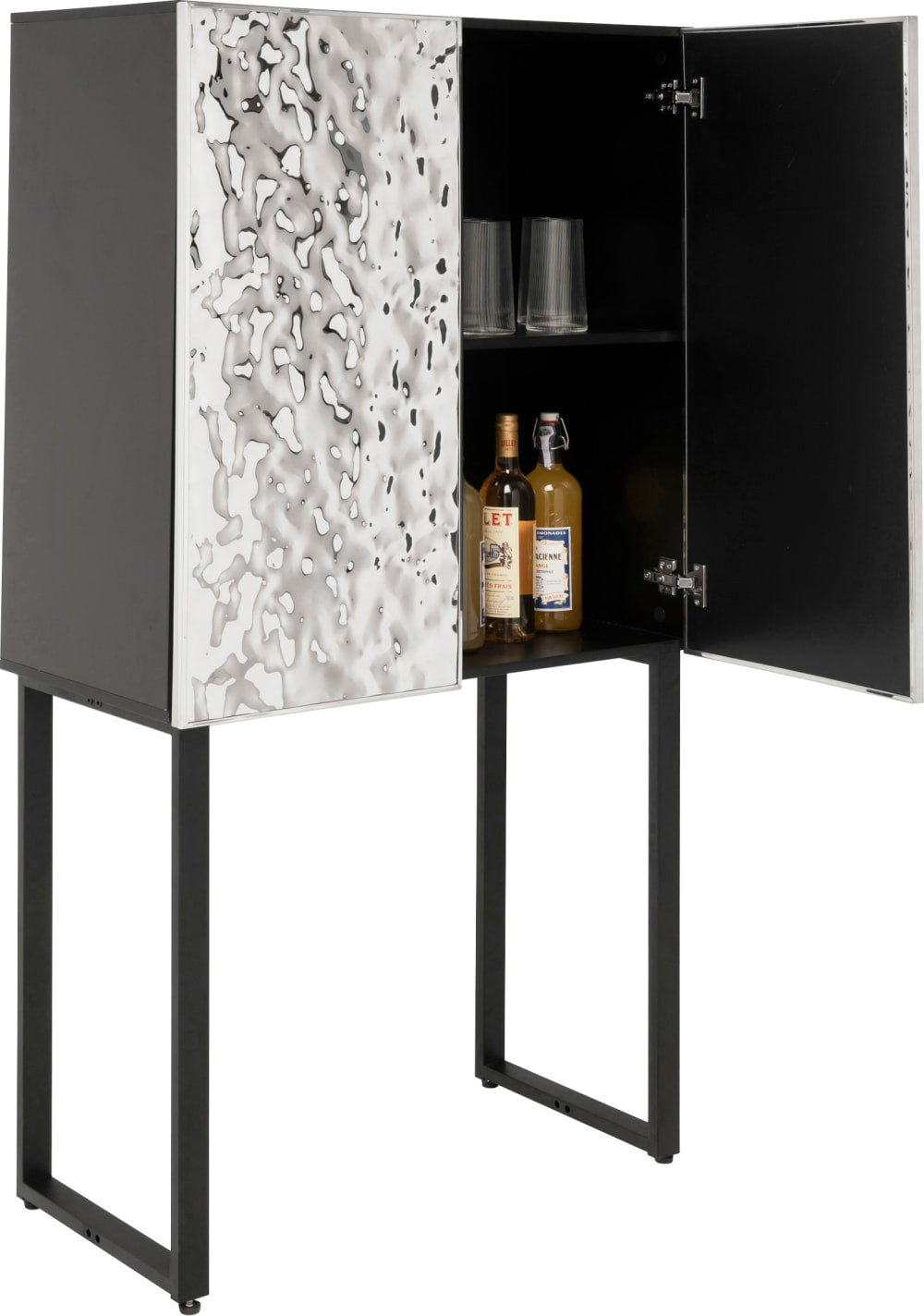 Meuble de bar CARINO portes ouvertes sur les bouteilles