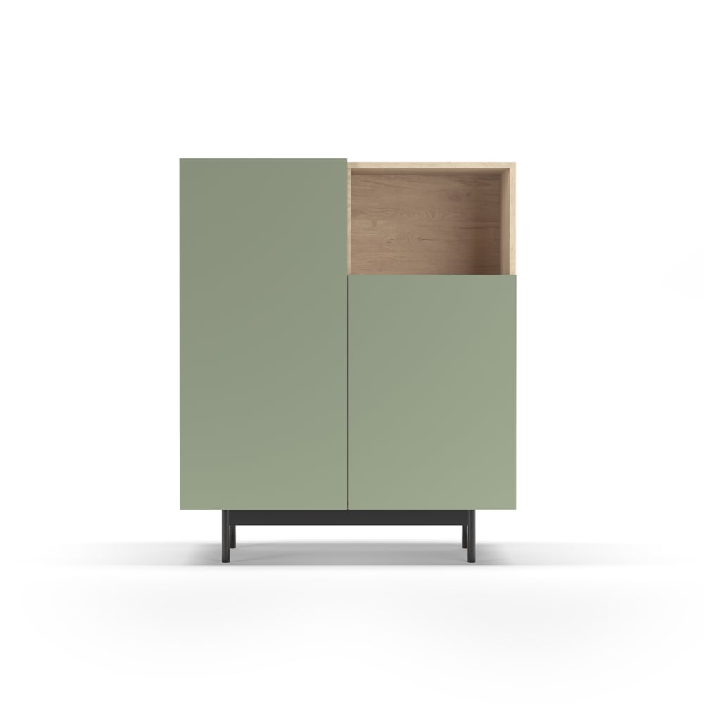 Buffet haut 5 portes et 1 niche mélaminé chêne et vert 90 cm - HERDASA