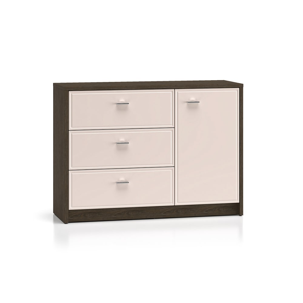 Buffet KAIUS beige et bois foncé 117 cm avec 1 porte et 3 tiroirs