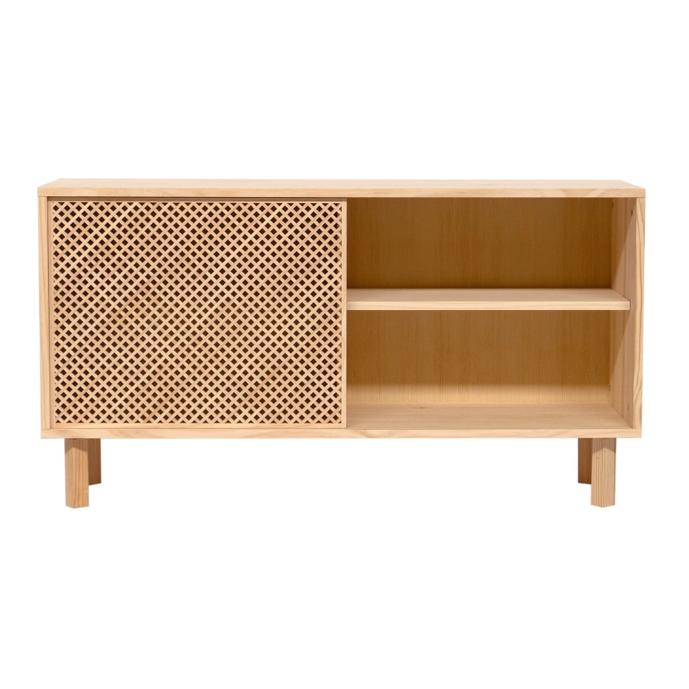 Buffet bas 1 porte coulissante en pin massif verni 120 cm - GRANADELLA