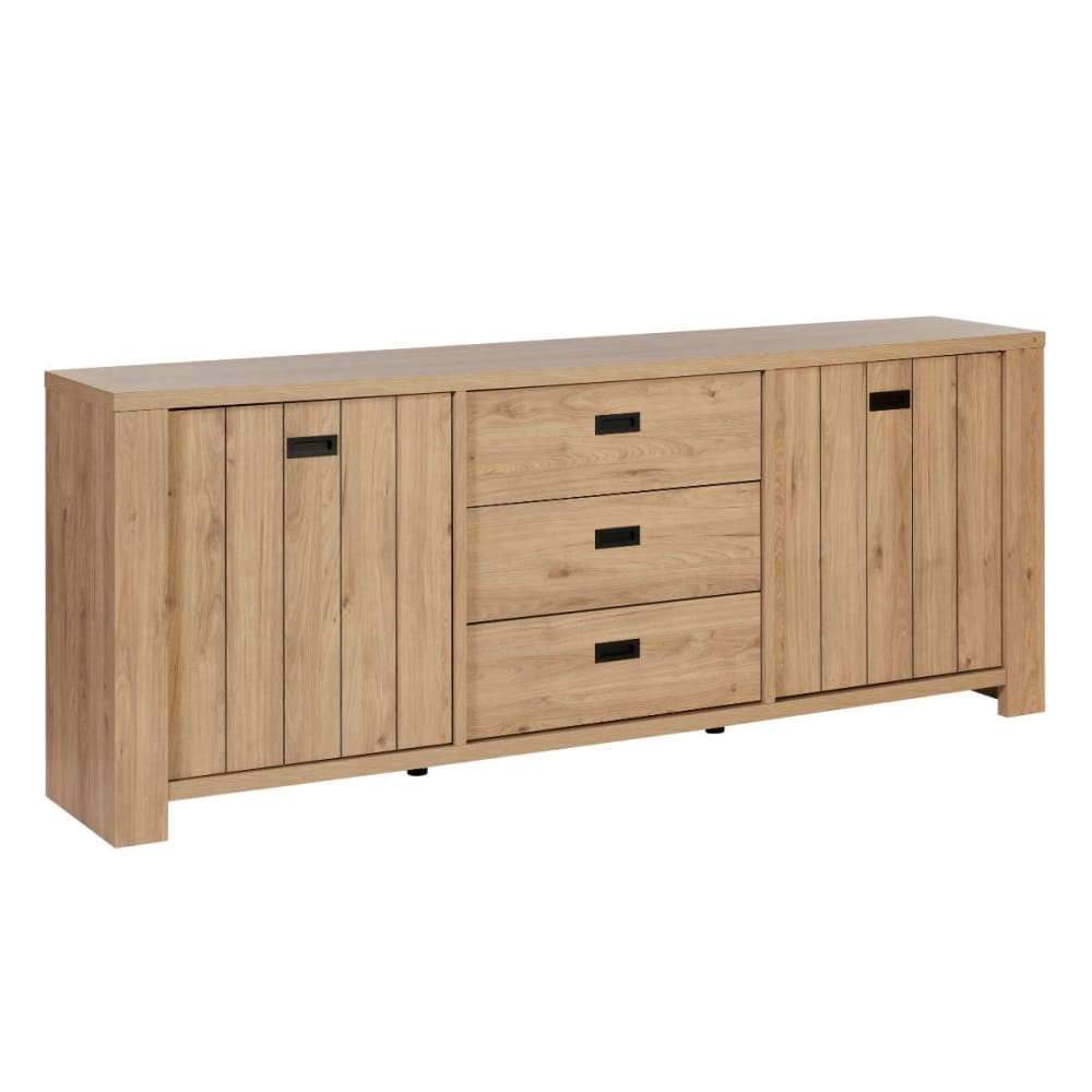 Grand buffet bas ANATOLE 230 cm façade tasseaux décor chêne Castel Oak