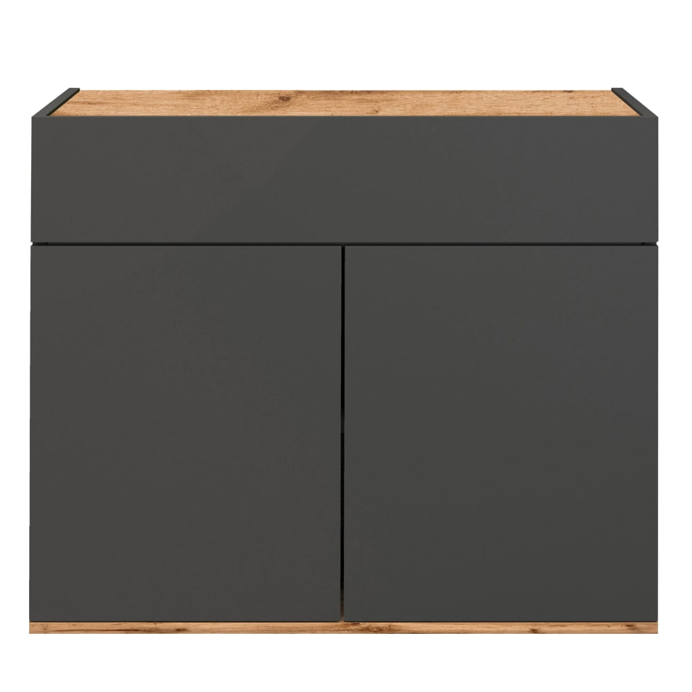 Petit buffet 2 portes et 1 tiroir anthracite mat et chêne 81 cm - GARDA