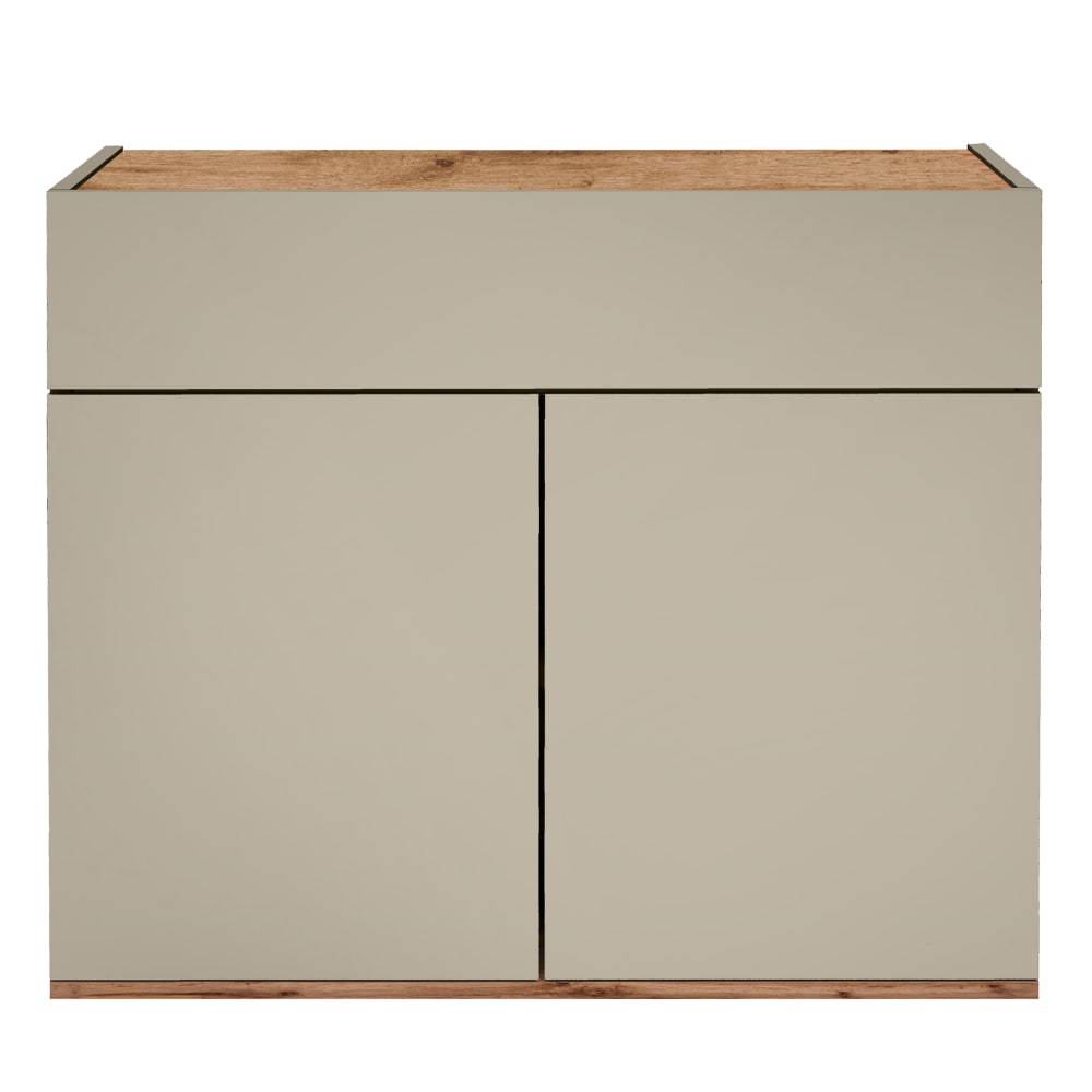 Buffet GARDA 2 portes et 1 tiroir taupe mat et chêne 81 cm
