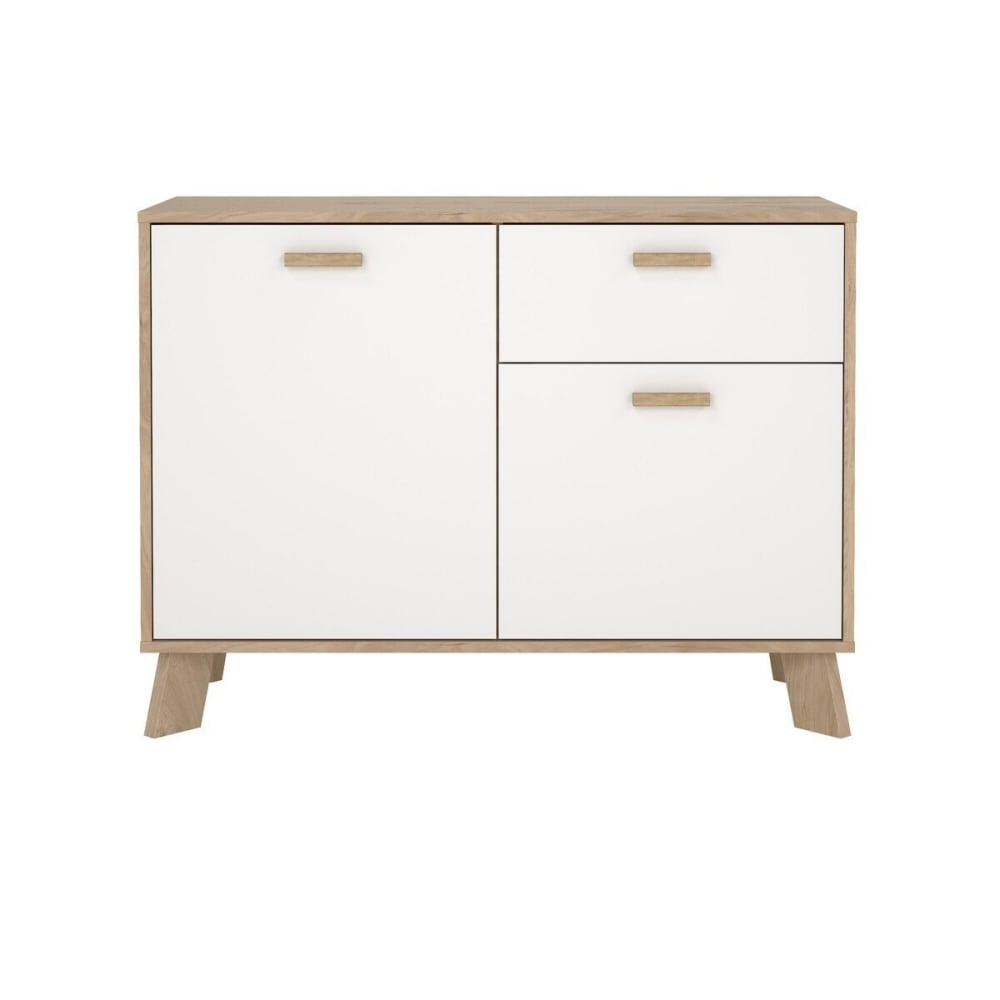 Petit buffet STORM décor chêne et blanc 99 cm avec 2 portes et 1 tiroir