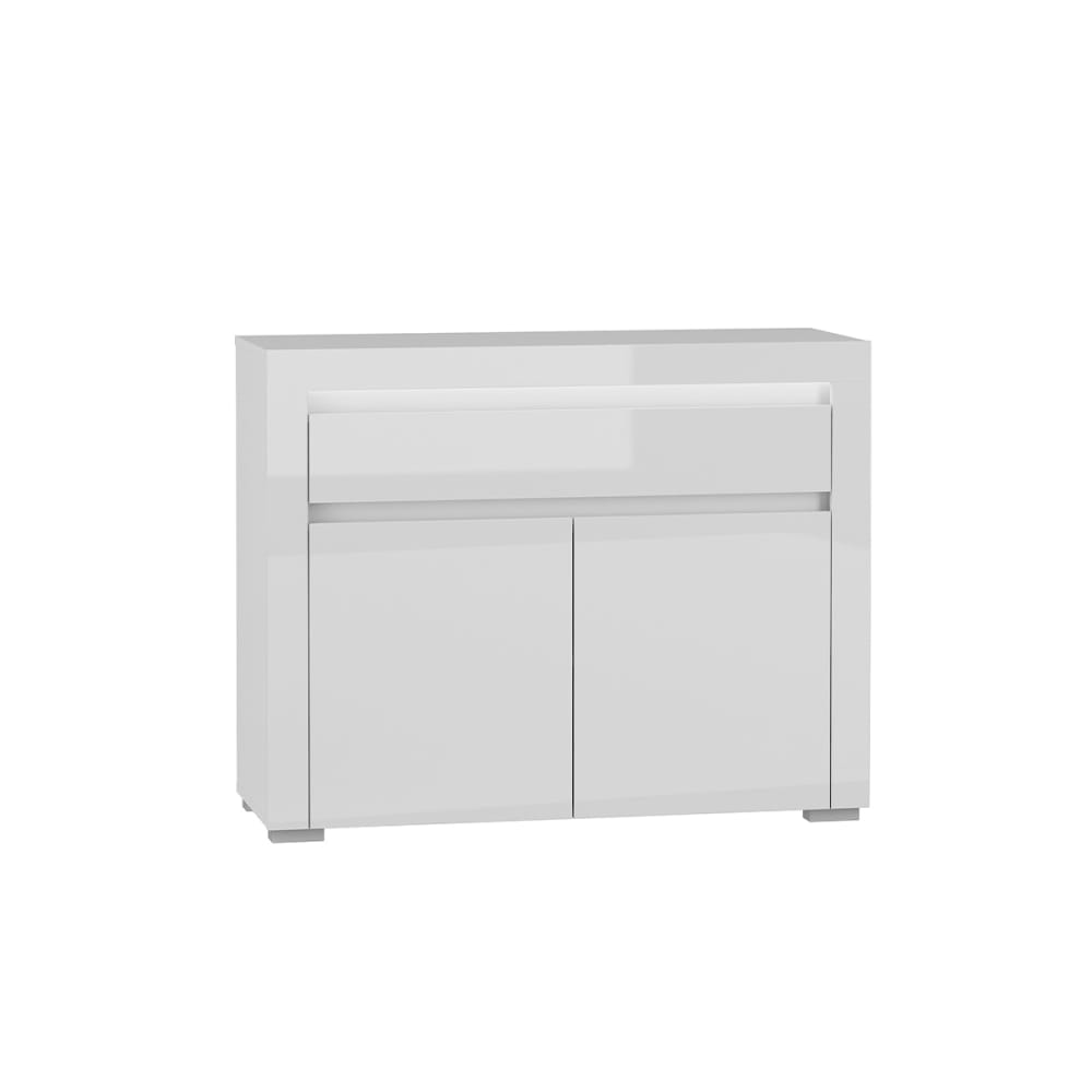 Buffet KASLA blanc brillant 106 cm avec 1 tiroir et LED incluse