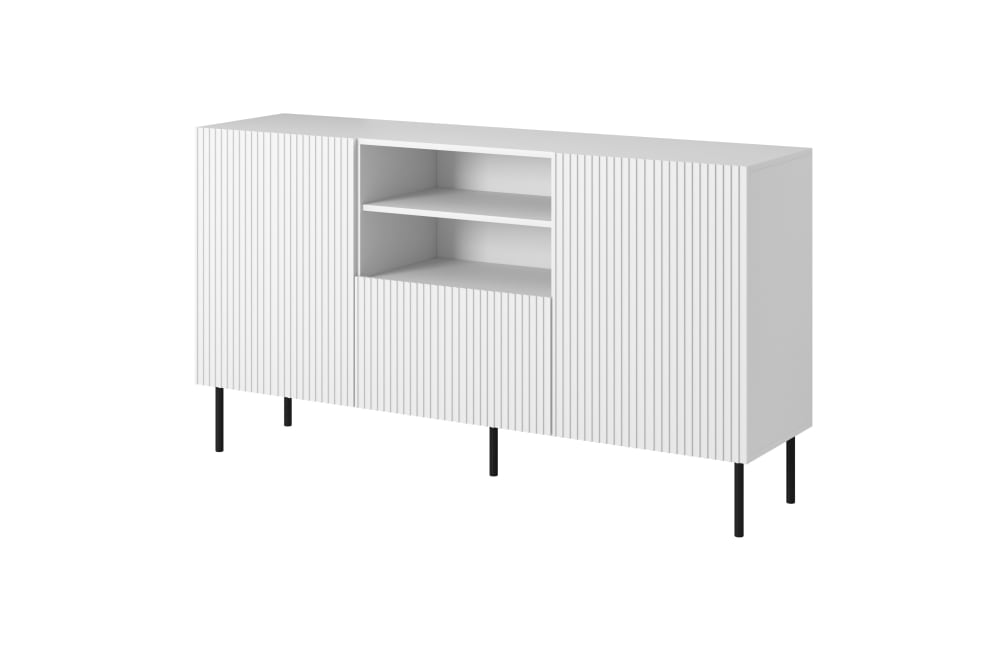 Buffet enfilade GUSTAVE blanc mat 150 cm sur pieds métal