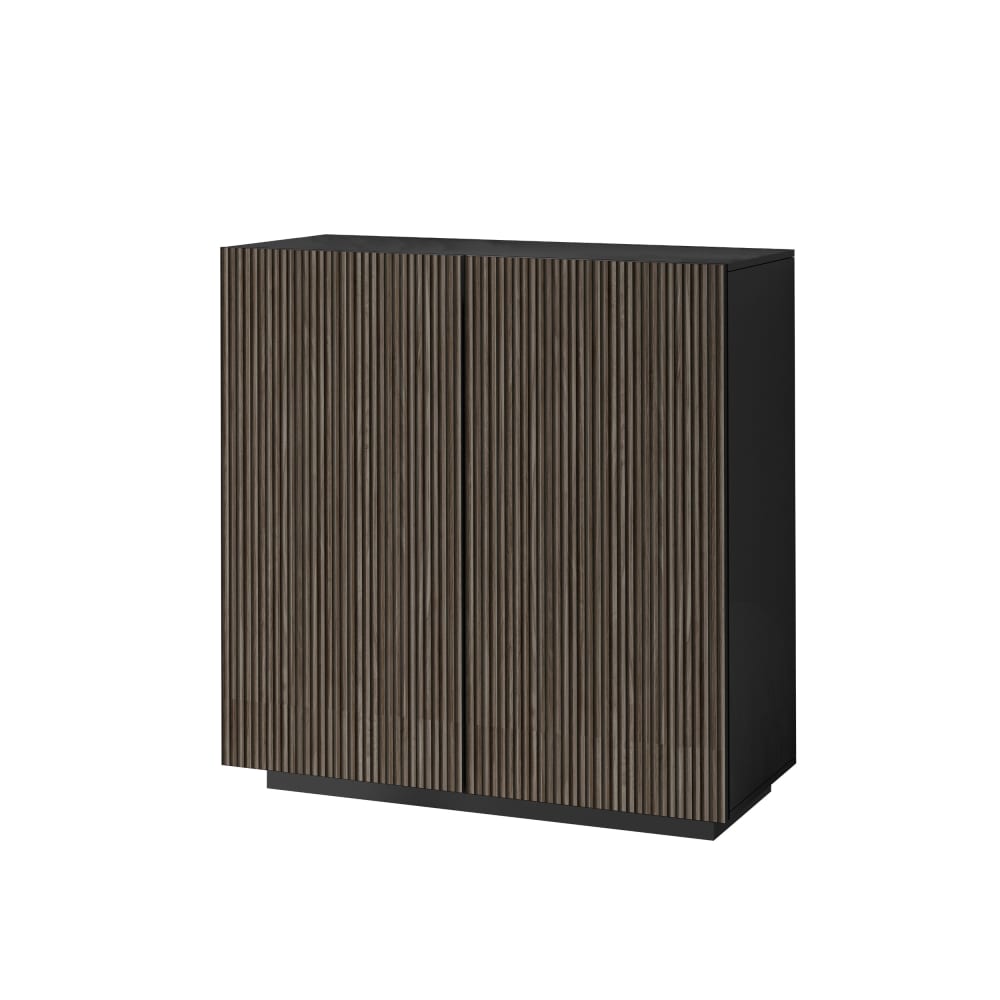 Buffet haut 2 portes cannelé anthracite et bois foncé 120 cm - COSTE