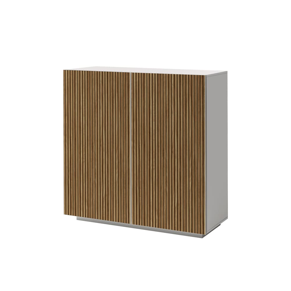 Buffet haut COSTE 2 portes effet cannelé blanc et bois clair 120 cm