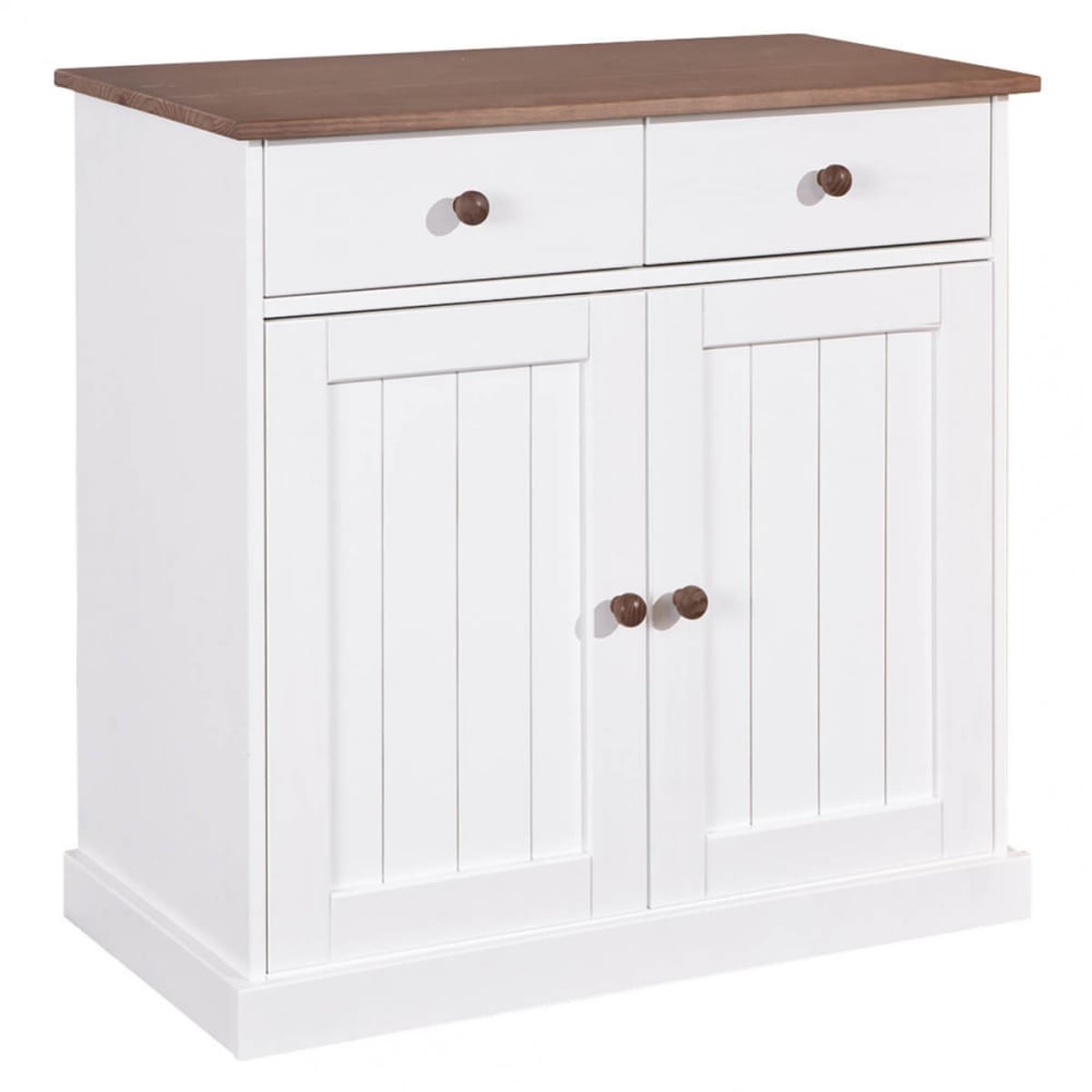 Petit buffet SOCOA en pin massif blanc et sépia de 90 cm