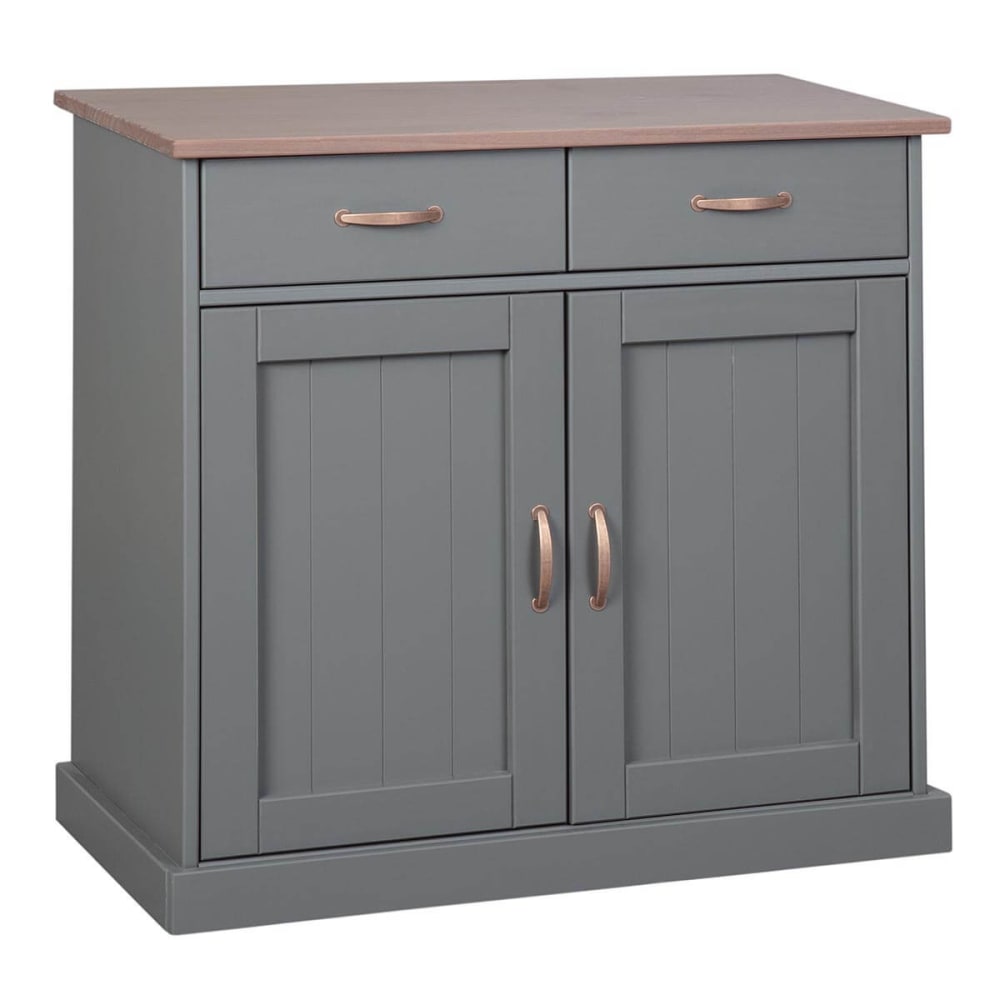 Petit buffet MELINA en pin massif gris 90 cm avec 2 portes et 2 tiroirs