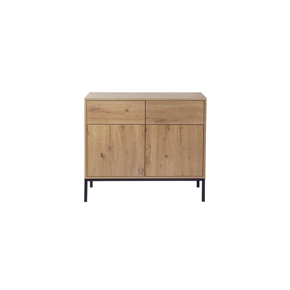 Buffet LENNY décor chêne 90 cm avec 2 portes et 2 tiroirs push