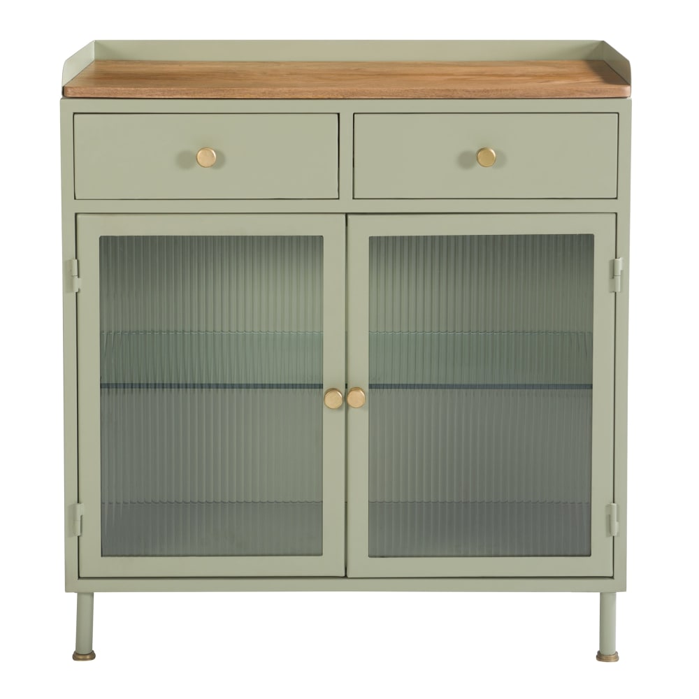 Petit buffet MARNIE en métal vert amande et manguier 85 cm
