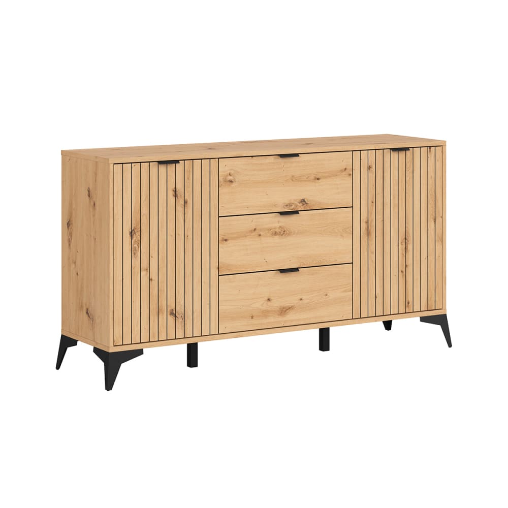 Buffet bahut MAO effet chêne 150 cm avec 2 portes et 3 tiroirs