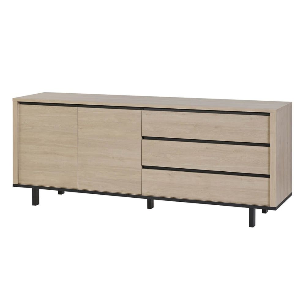 Buffet enfilade BONNIE 194 cm décor chêne clair avec 2 portes et 3 tiroirs