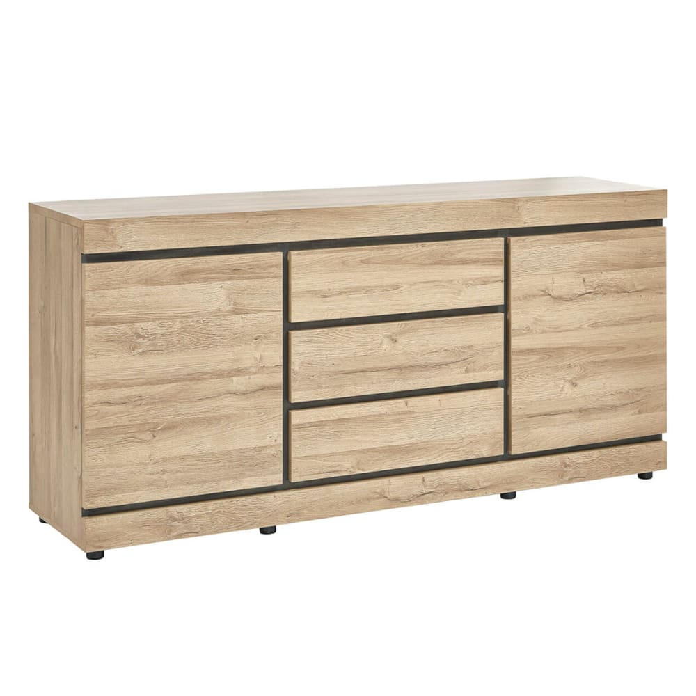 Buffet bahut MASSIRE 189 cm décor chêne français avec 2 portes et 3 tiroirs