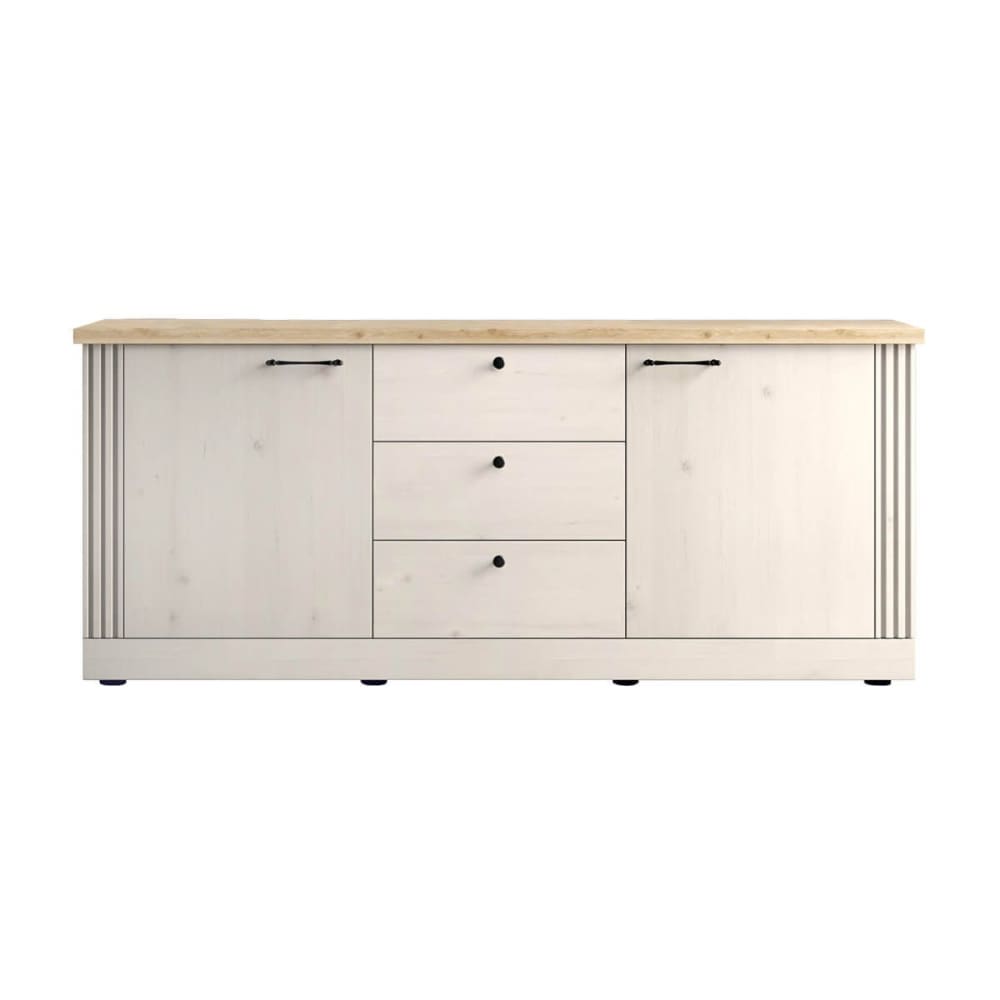 Grand buffet NASHVIL aspect chêne blanchi de 211 cm avec 2 portes et 3 tiroirs