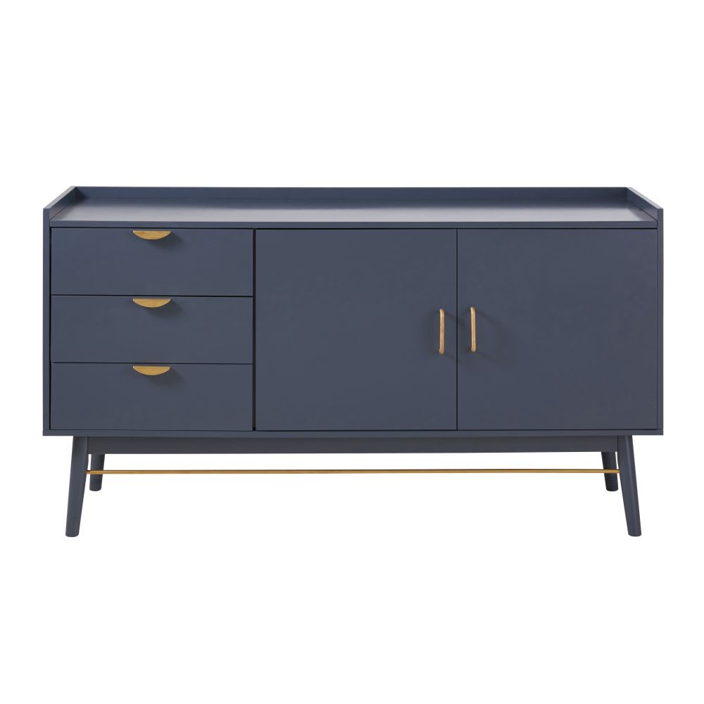 Buffet bahut vintage PENELOPE bleu foncé 145 cm avec 2 portes et 3 tiroirs