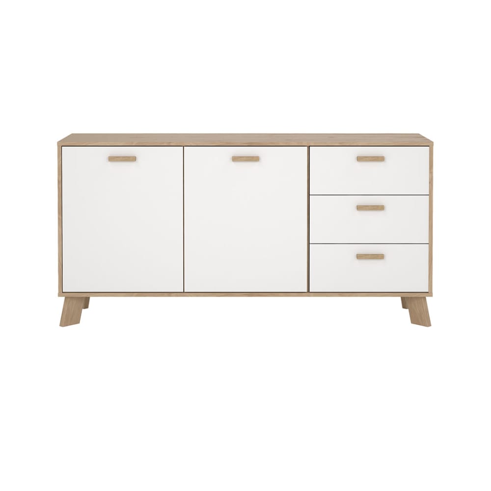 Buffet STORM décor chêne et blanc 2 portes et 3 tiroirs 147 cm