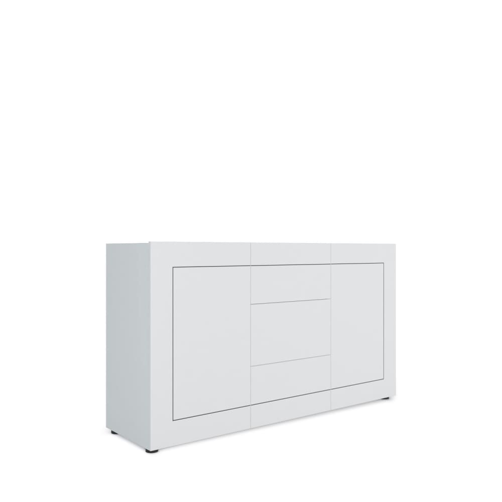 Buffet bahut ELIOS blanc brillant 150 cm avec 2 portes et 3 tiroirs