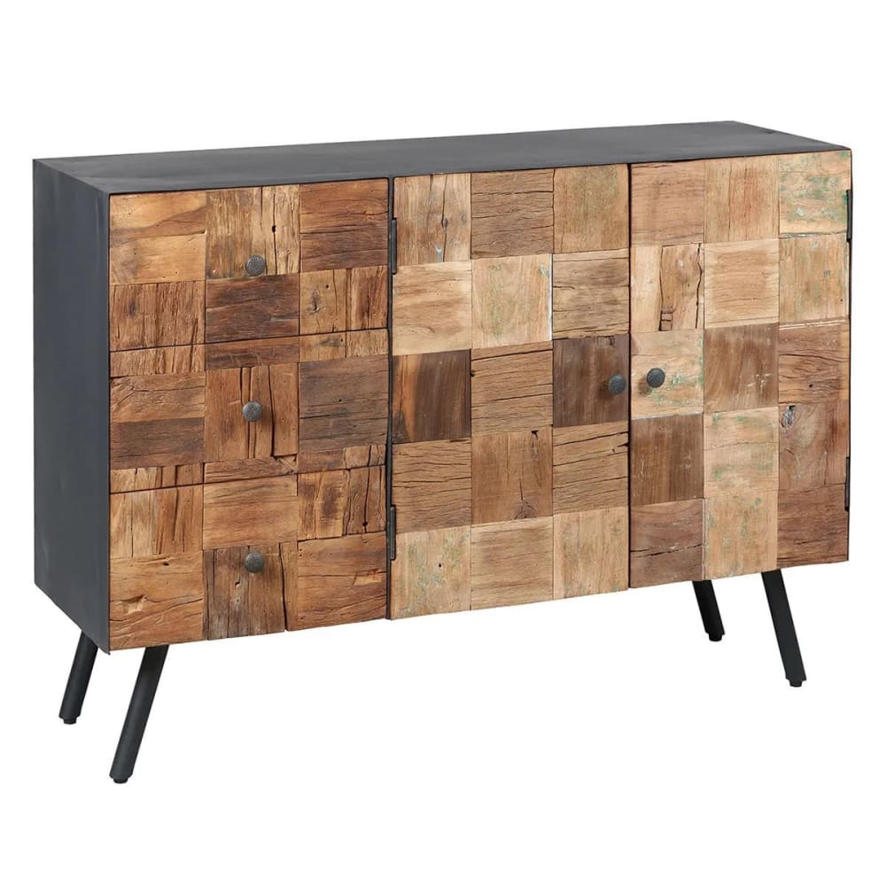 Buffet bahut FULBERT en acier gris mat et palissandre massif 120 cm