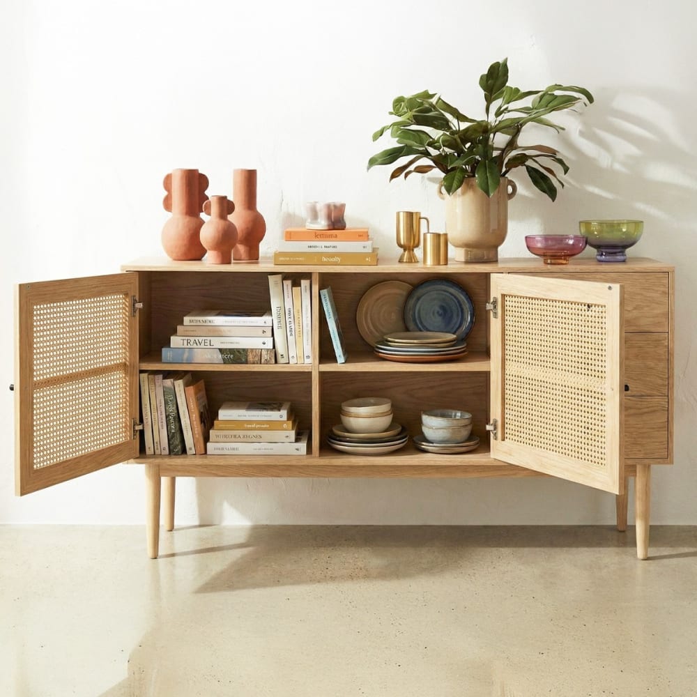 Buffet EDEN vu de côté sur son piètement bois