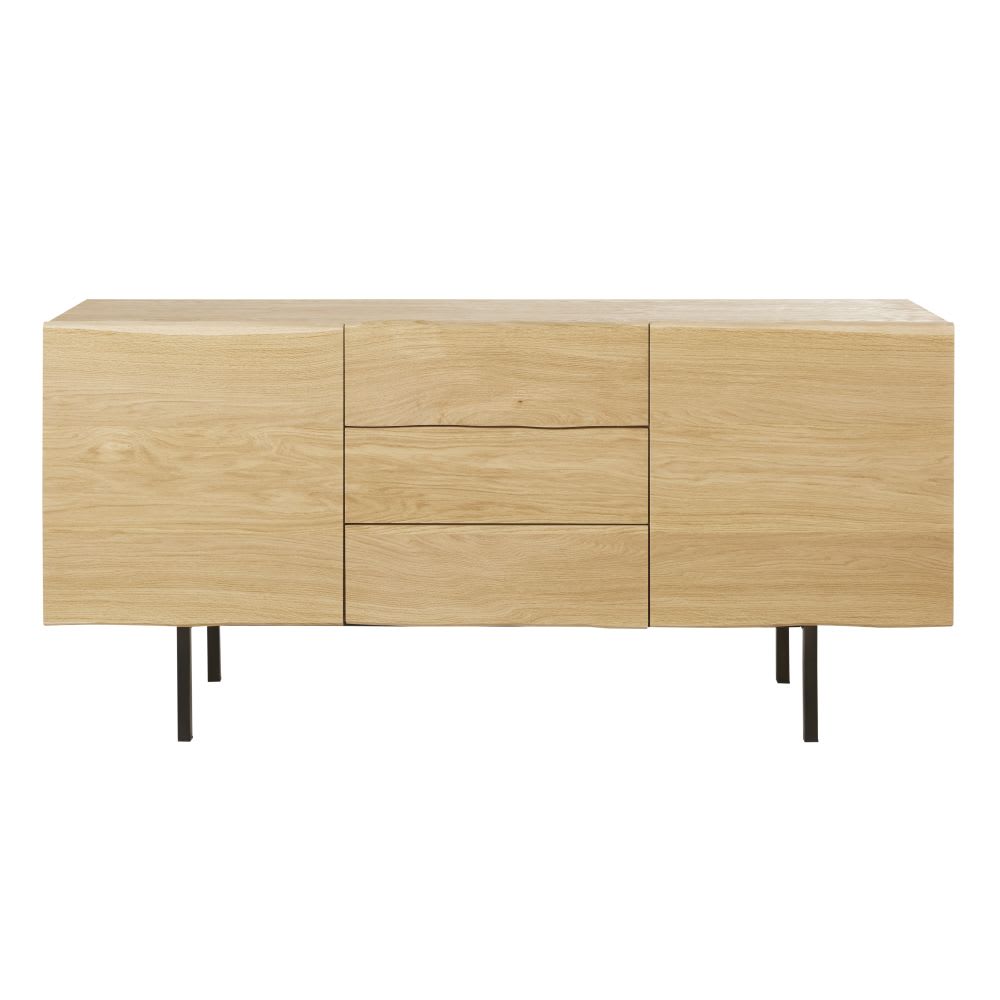 Buffet MAGNUS en chêne massif et métal noir 165 cm avec 2 portes et 3 tiroirs