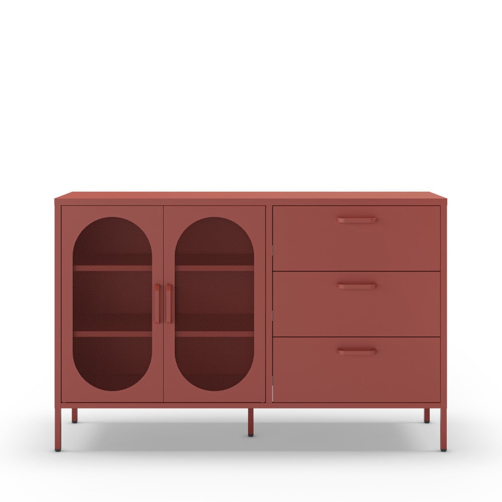Buffet ZIO en métal terracotta 140 cm avec 2 portes ovales et 3 tiroirs