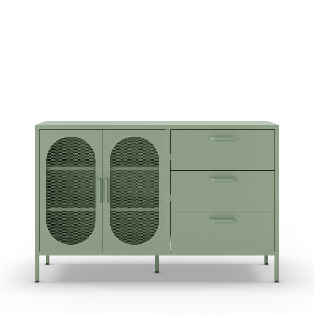 Buffet ZIO en métal vert menthe 140 cm avec 2 portes et 3 tiroirs