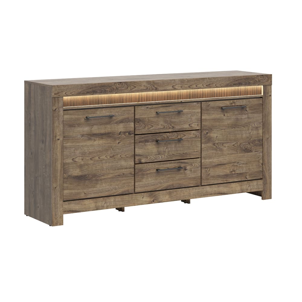Grand buffet AMAURY effet chêne foncé 180 cm avec barre LED incluse