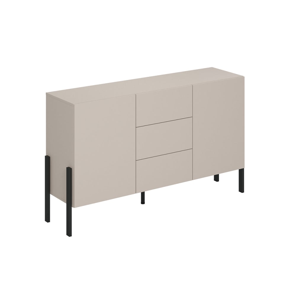 Buffet enfilade BERENICE beige et noir 154 cm avec 2 portes et 3 tiroirs