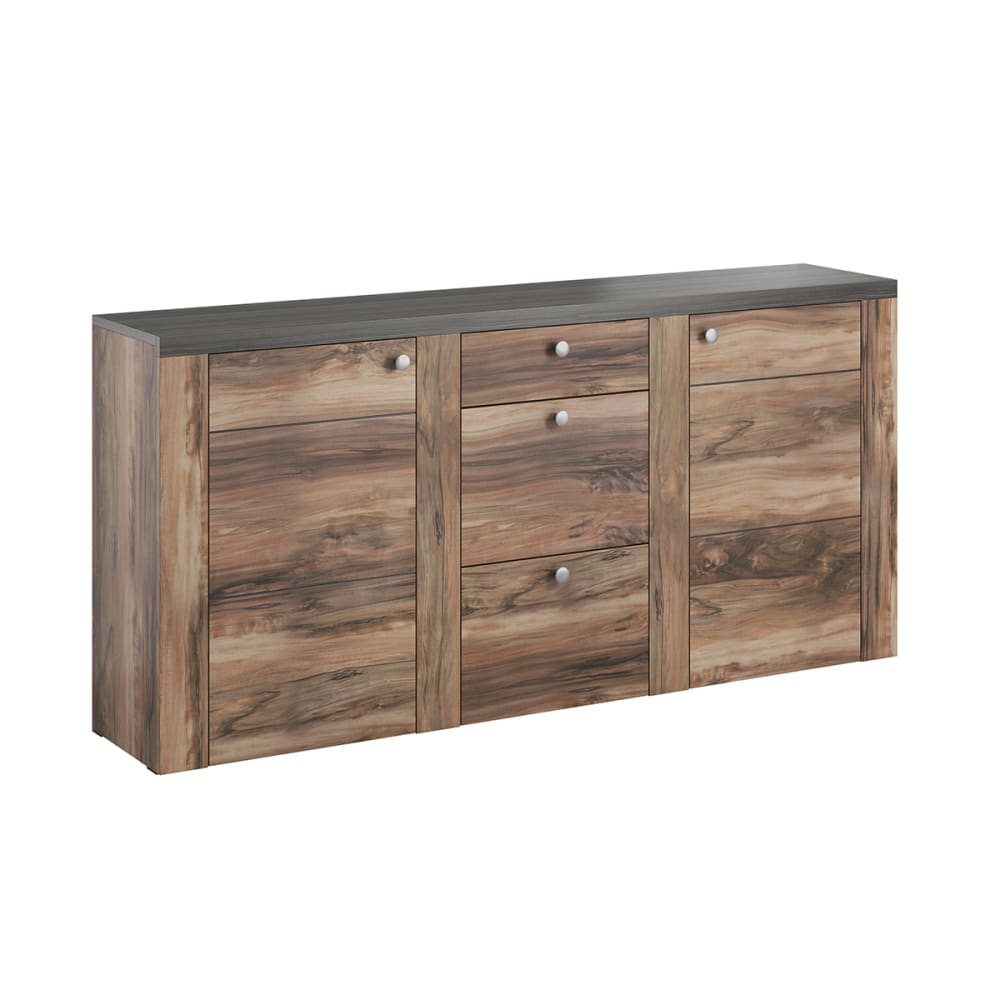 Buffet enfilade AMAURY effet chêne foncé 176 cm avec 2 portes et 3 tiroirs
