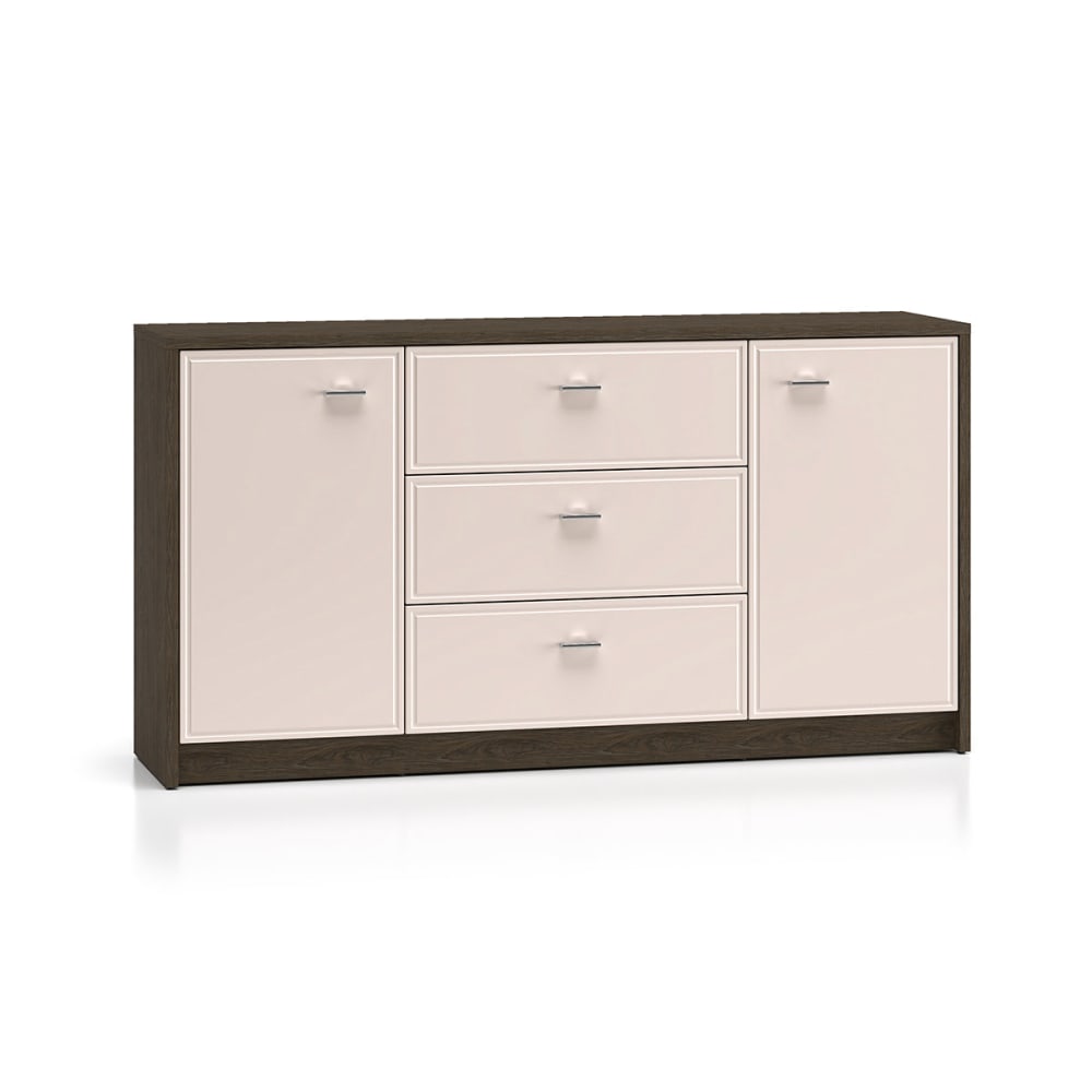 Buffet KAIUS cachemire et bois foncé 2 portes 3 tiroirs 160 cm