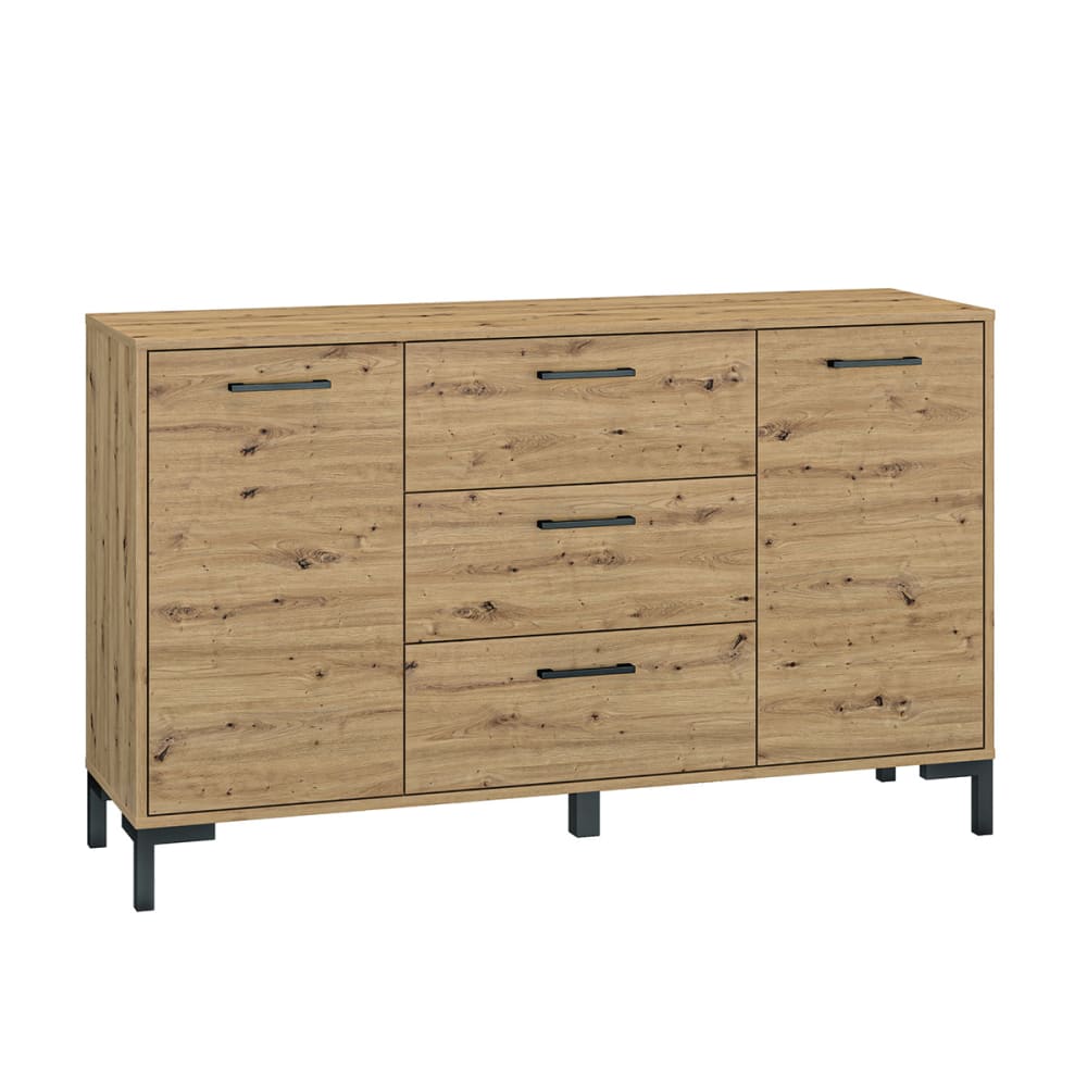 Buffet bahut LIORA effet chêne clair 2 portes et 3 tiroirs 138 cm