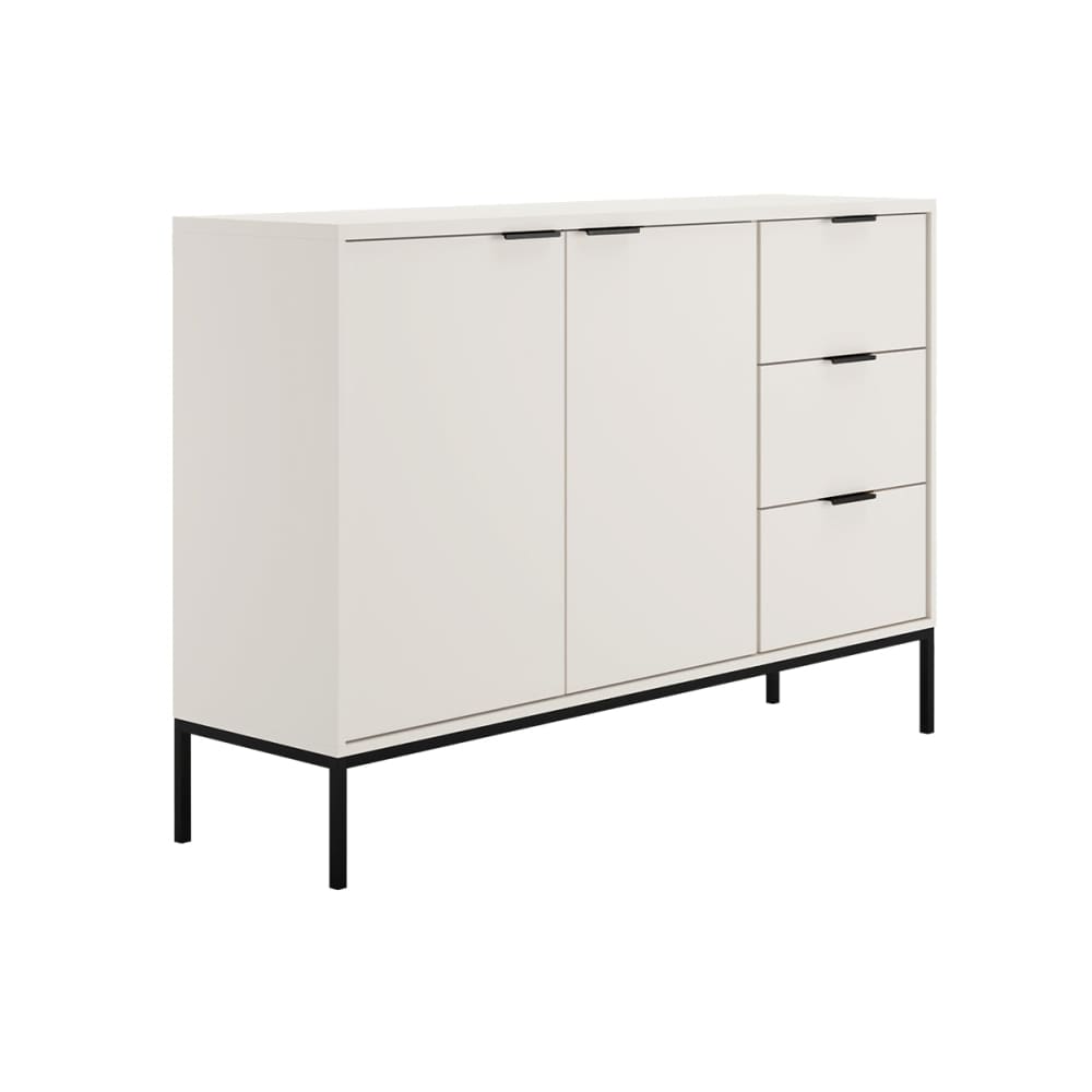 Buffet haut SEATTLE blanc et noir 150 cm avec 2 portes et 3 tiroirs
