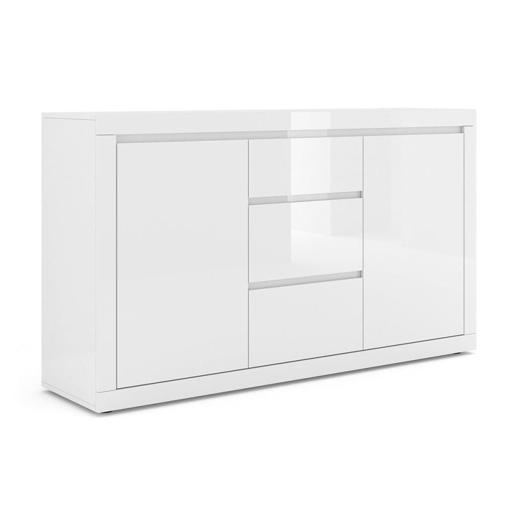Buffet bahut OLIA blanc laqué 150 cm avec 2 portes et 3 tiroirs