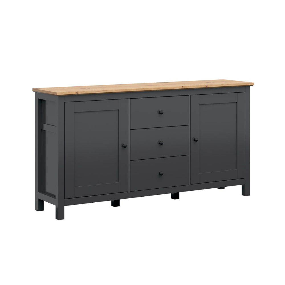Buffet enfilade DUCK gris anthracite et bois 186 cm avec 2 portes et 3 tiroirs