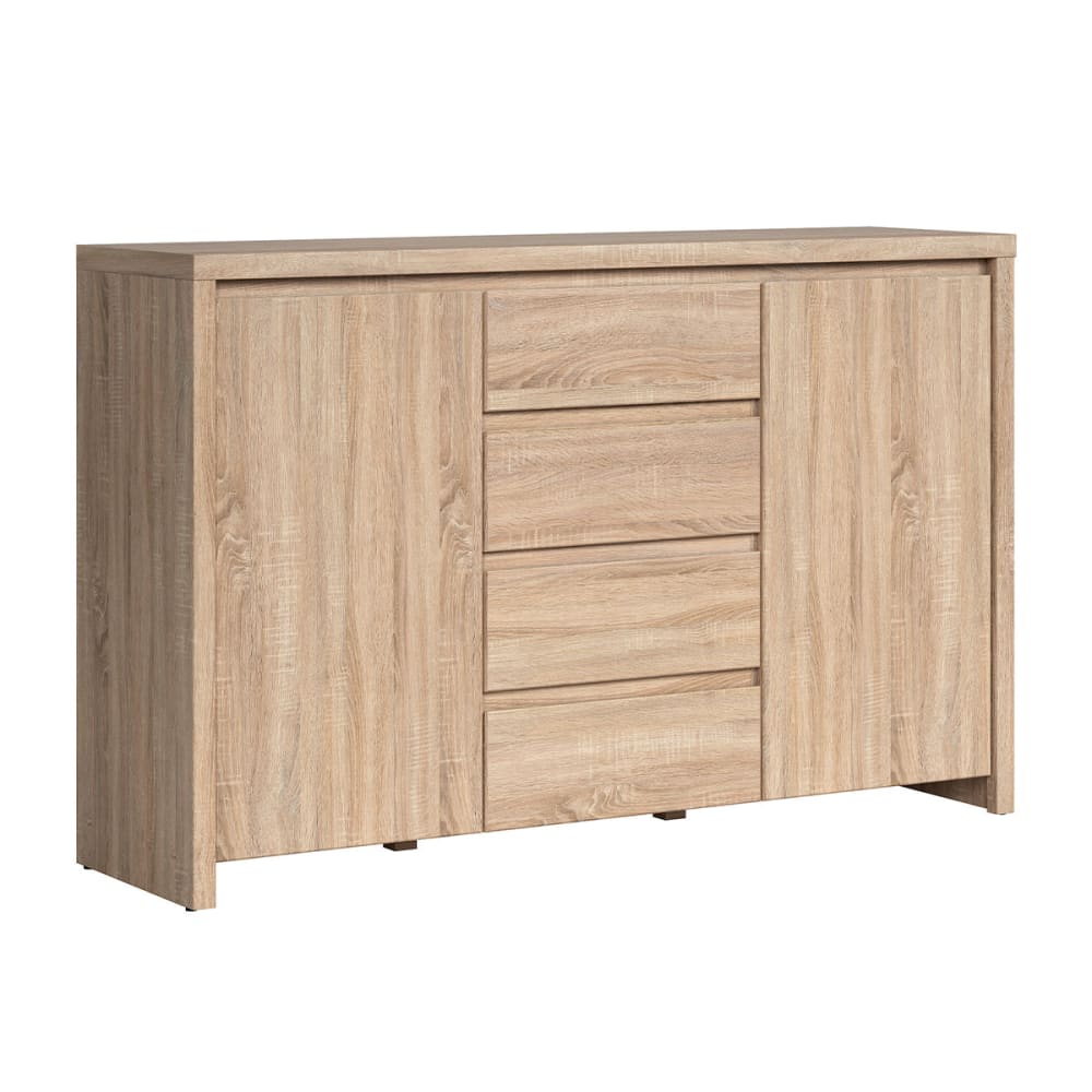 Buffet enfilade SOREN effet chêne Sonoma 144 cm avec 2 portes et 4 tiroirs