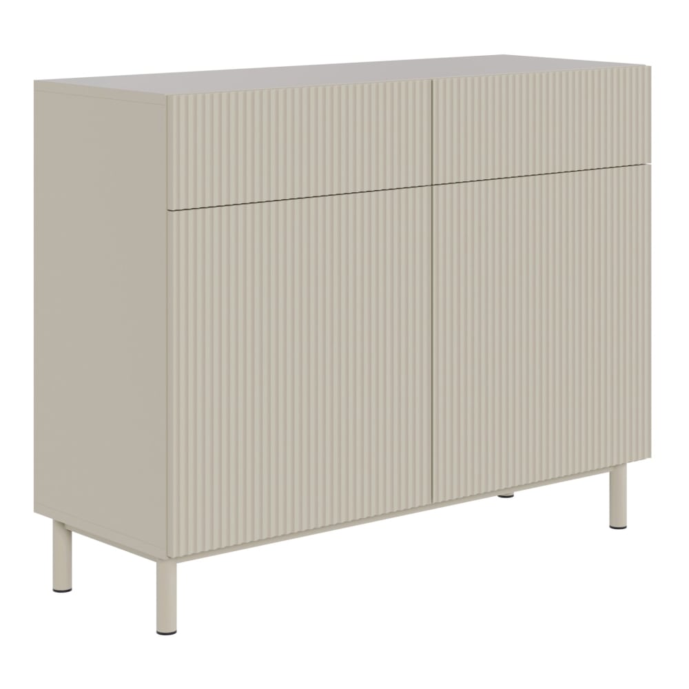 Buffet VELDIO greige 100 cm à façade rainurée et pieds métal